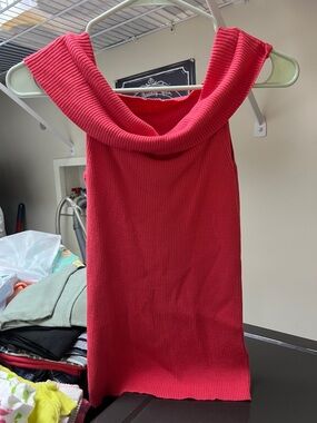 Sleeveless Cowl Neck Ribbed Sweater - Coral